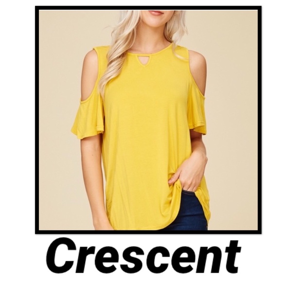 Yellow Bamboo Cold Shoulder Keyhole Knit Top - Picture 4 of 7